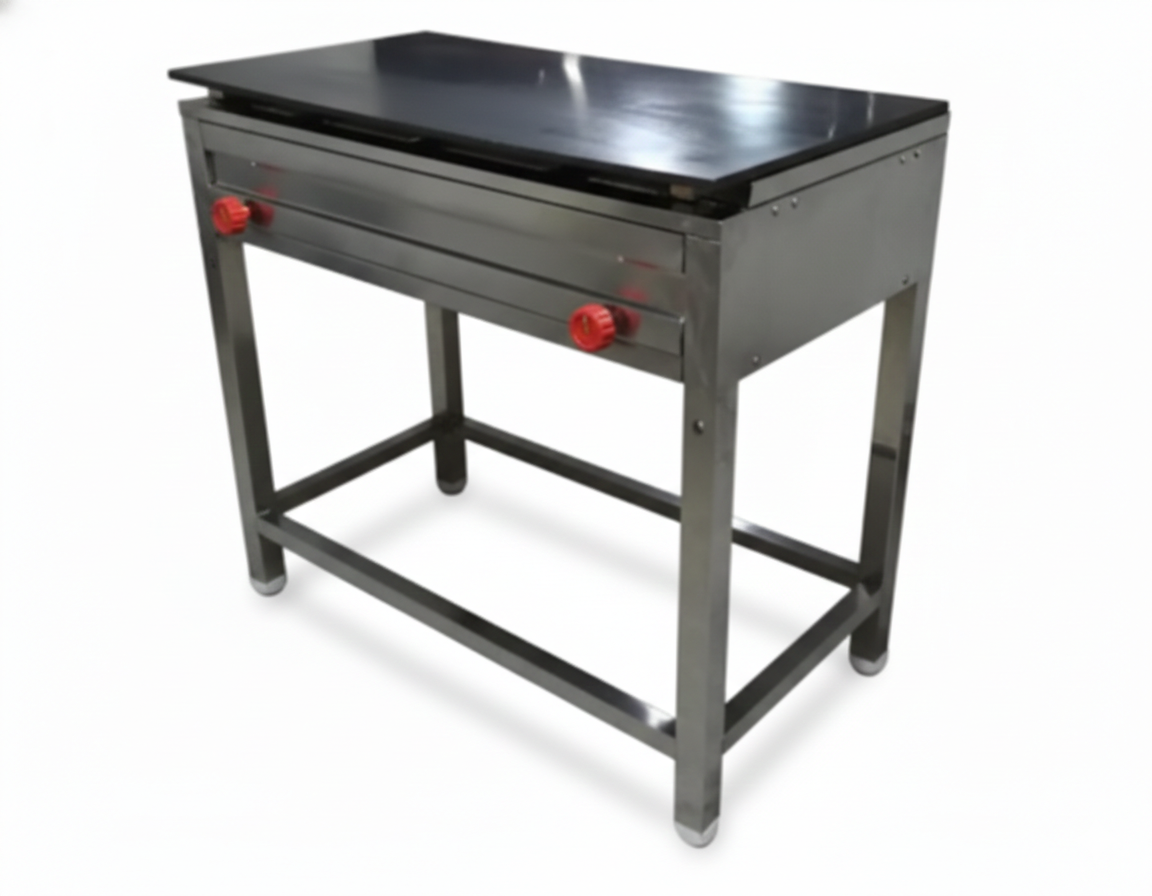 Commercial Double Burner Steel Dosa Bhatti | Stainless Steel Dosa Tawa Table