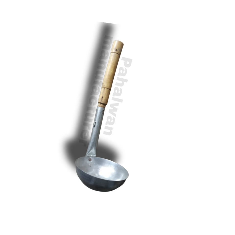 Iron Ladle Dori Dabbu with Wooden Handle for Halwai & Sweet Making