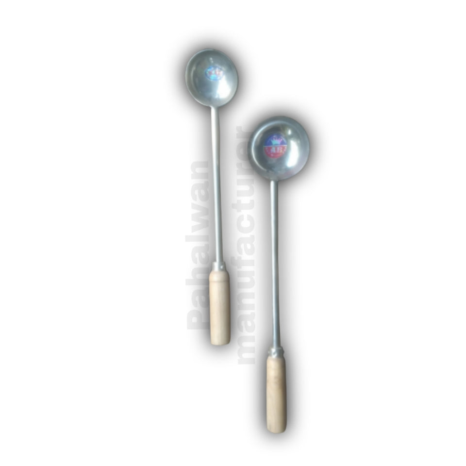Stainless Steel Ladle / Dabbu Set of 2 – Heavy-Duty with Wooden Handle