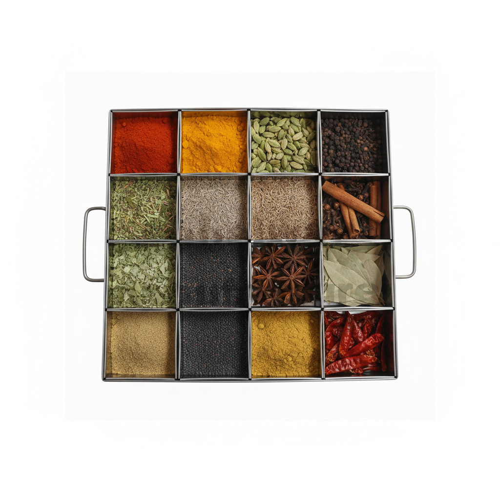 12 Compartment Stainless Steel Masala Dani with Lid – Commercial Spice Box