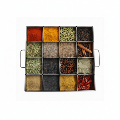 12 Compartment Stainless Steel Masala Dani with Lid – Commercial Spice Box
