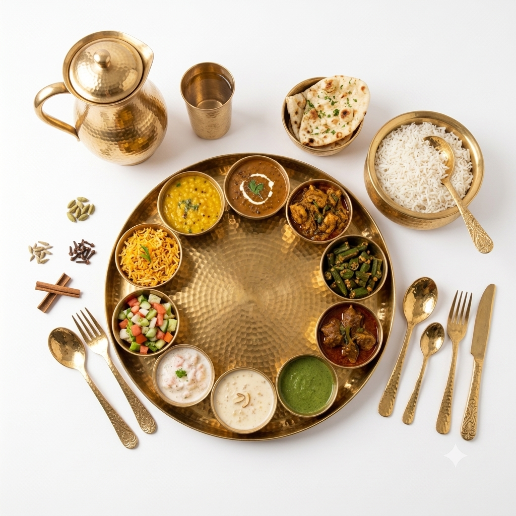 Hammered Brass Thali – Traditional Indian Brass Dinner Plate