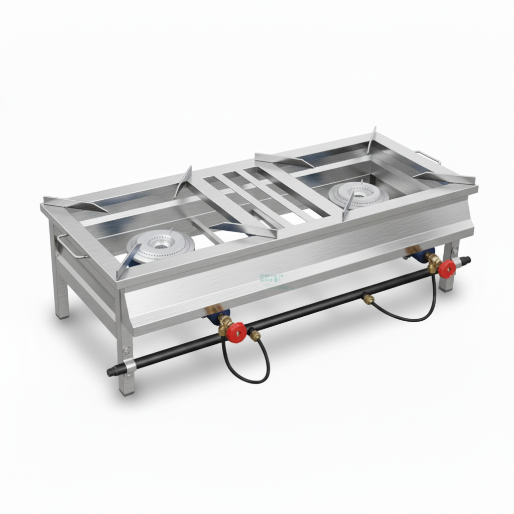 Commercial Double Burner Gas Stove – Heavy-Duty Stainless Steel Cooking Range