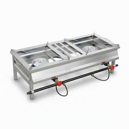 Commercial Double Burner Gas Stove – Heavy-Duty Stainless Steel Cooking Range