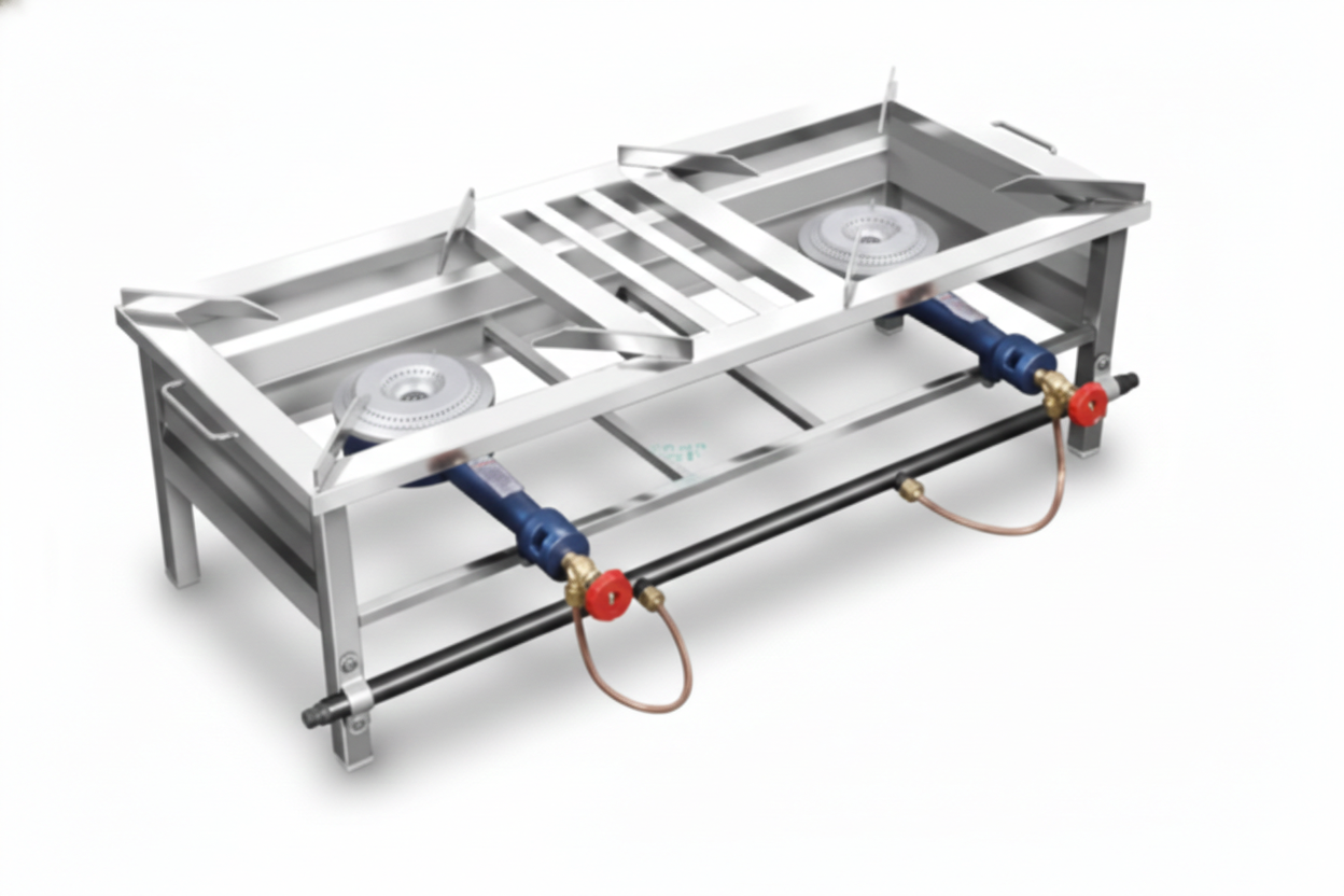 Commercial Double Burner Gas Stove – Heavy-Duty Stainless Steel Cooking Range