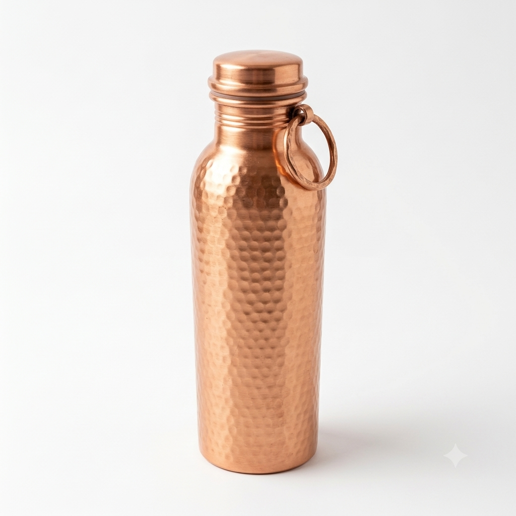 Hammered copper water bottle with traditional textured finish