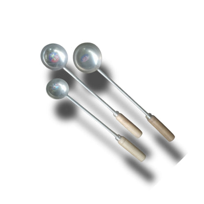 Heavy-duty steel ladles with wooden handles