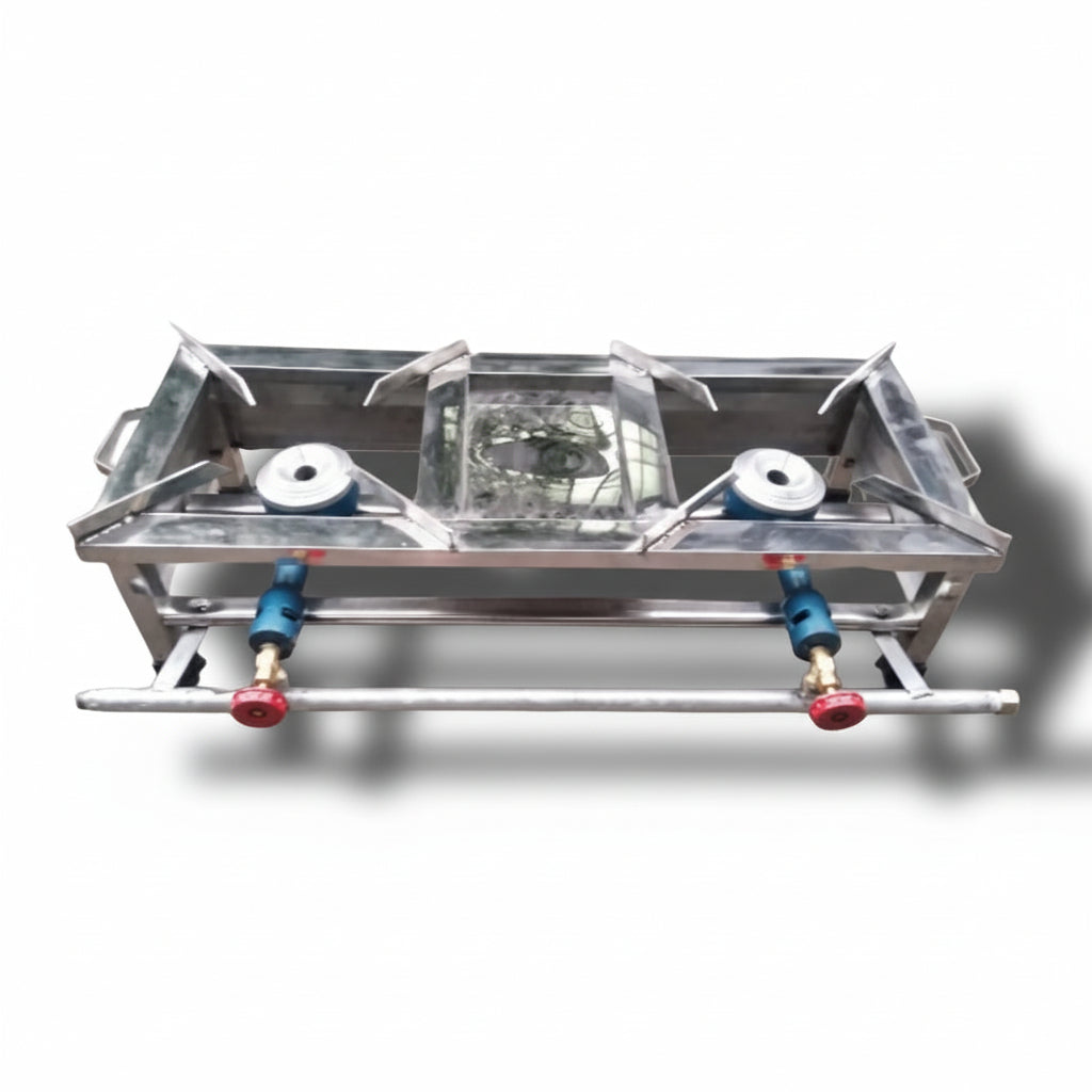 Commercial Double Burner Gas Stove – Heavy-Duty Stainless Steel Cooking Range
