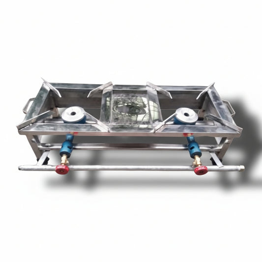 Commercial Double Burner Gas Stove – Heavy-Duty Stainless Steel Cooking Range