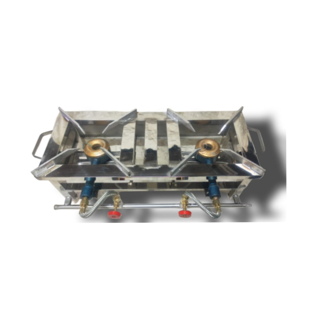 Commercial Double Burner Gas Stove – Heavy-Duty Stainless Steel Cooking Range