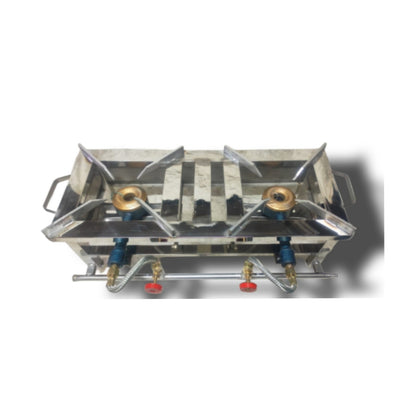 Commercial Double Burner Gas Stove – Heavy-Duty Stainless Steel Cooking Range