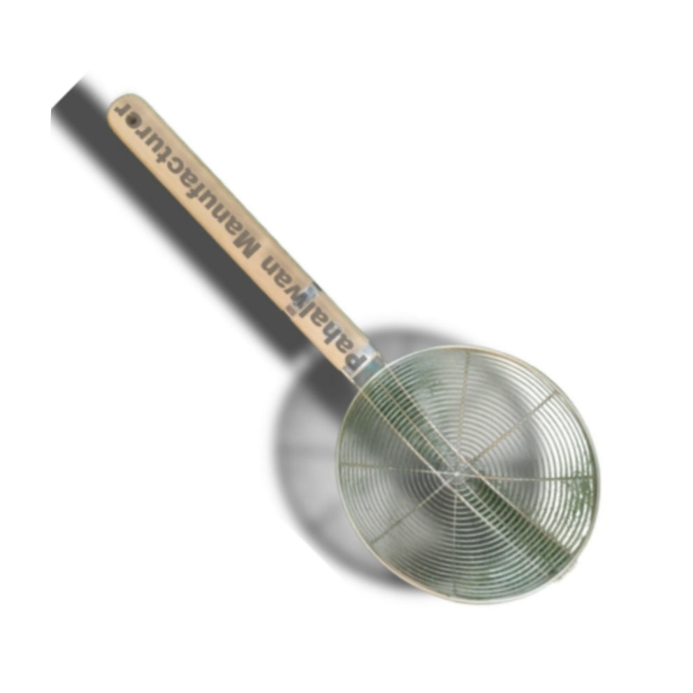 Heavy-Duty Stainless Steel Frying Skimmer with Natural Wood Grip