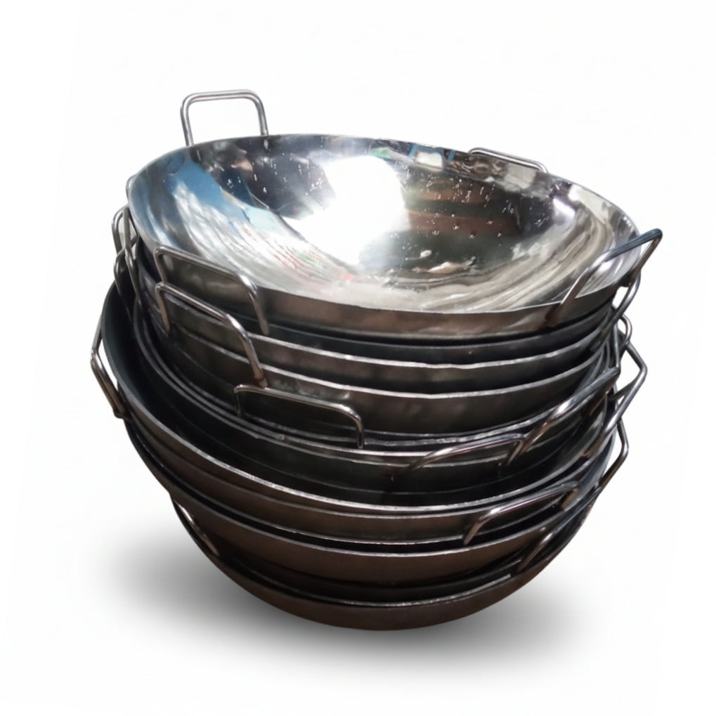 Heavy-Duty Non-Magnet Steel Commercial Kadai with Side Handles (Non-Magnet Diamond Polish)