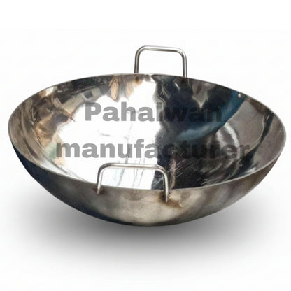 Heavy-Duty Non-Magnet Steel Commercial Kadai with Side Handles (Non-Magnet Diamond Polish)