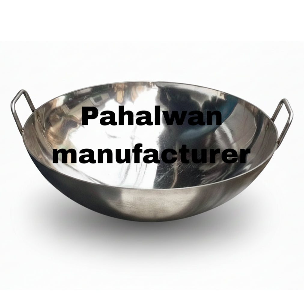Heavy-Duty Non-Magnet Steel Commercial Kadai with Side Handles (Non-Magnet Diamond Polish)