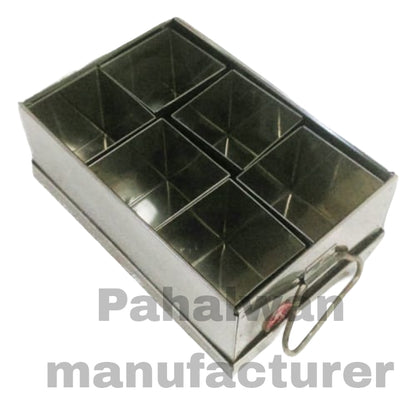 Stainless Steel Masala Dani – 6 Compartment Spice Box with Lid