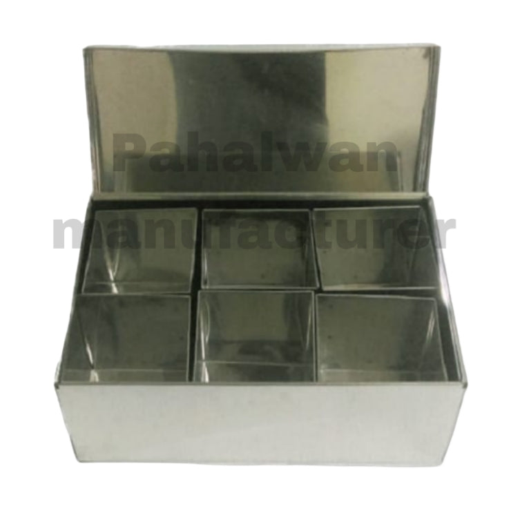 Stainless Steel Masala Dani – 6 Compartment Spice Box with Lid