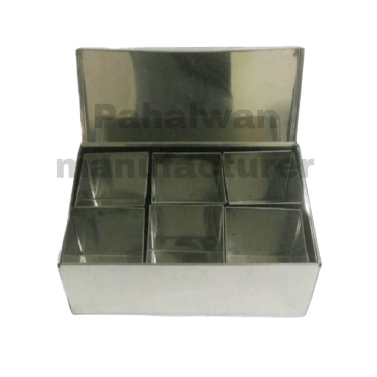 Stainless Steel Masala Dani – 6 Compartment Spice Box with Lid