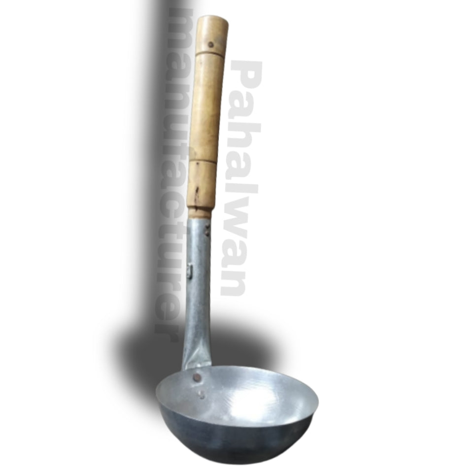 Iron Ladle Dori Dabbu with Wooden Handle for Halwai & Sweet Making