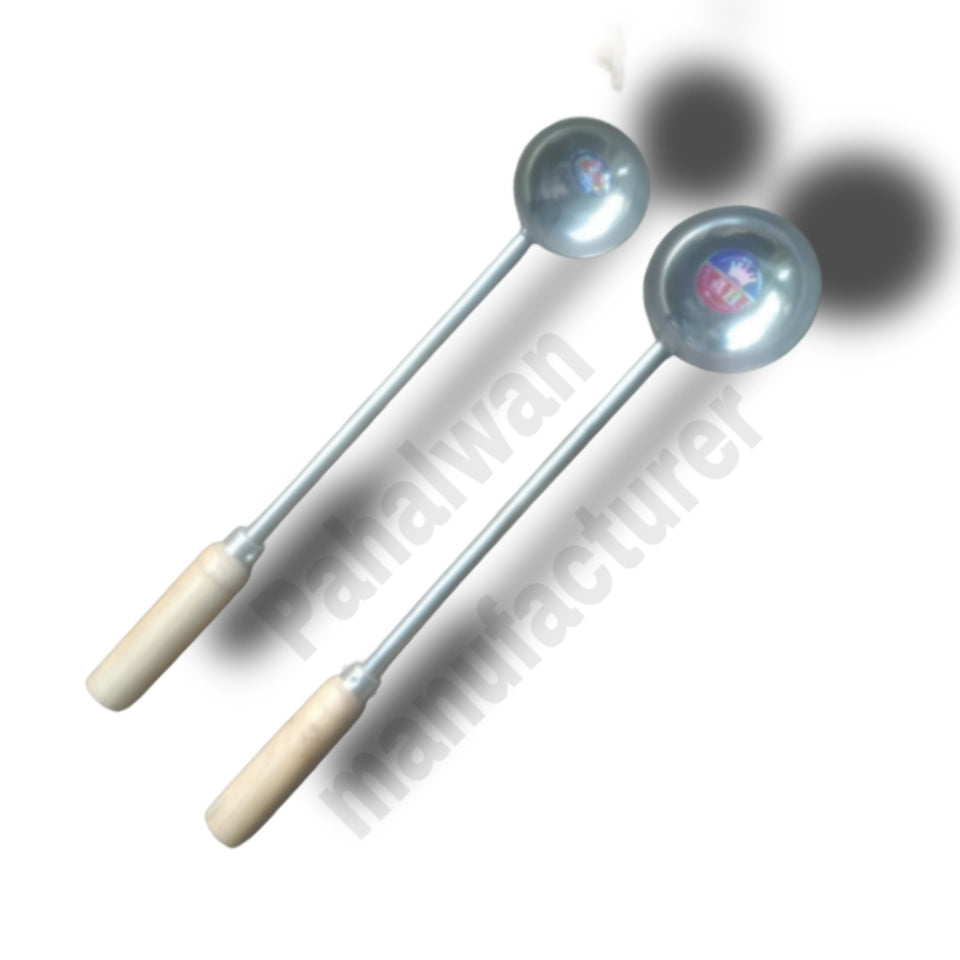 Stainless Steel Ladle / Dabbu Set of 2 – Heavy-Duty with Wooden Handle