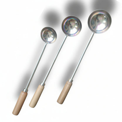 Stainless Steel Ladle Set of 3 (4 No, 5 No & 6 No) – Heavy-Duty with Wooden Handle