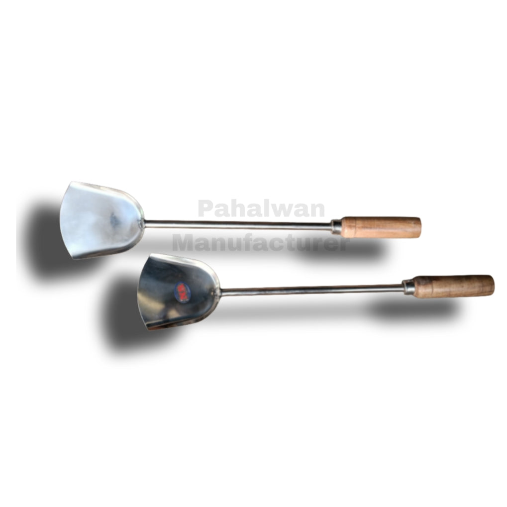 Stainless Steel Palta with Wooden Handle Set Of 2 – Heavy Duty Multi-Purpose Cooking Spatula