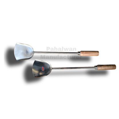 Stainless Steel Palta with Wooden Handle Set Of 2 – Heavy Duty Multi-Purpose Cooking Spatula
