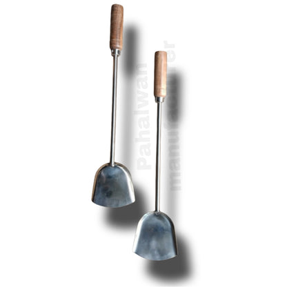 Stainless Steel Palta with Wooden Handle Set Of 2 – Heavy Duty Multi-Purpose Cooking Spatula