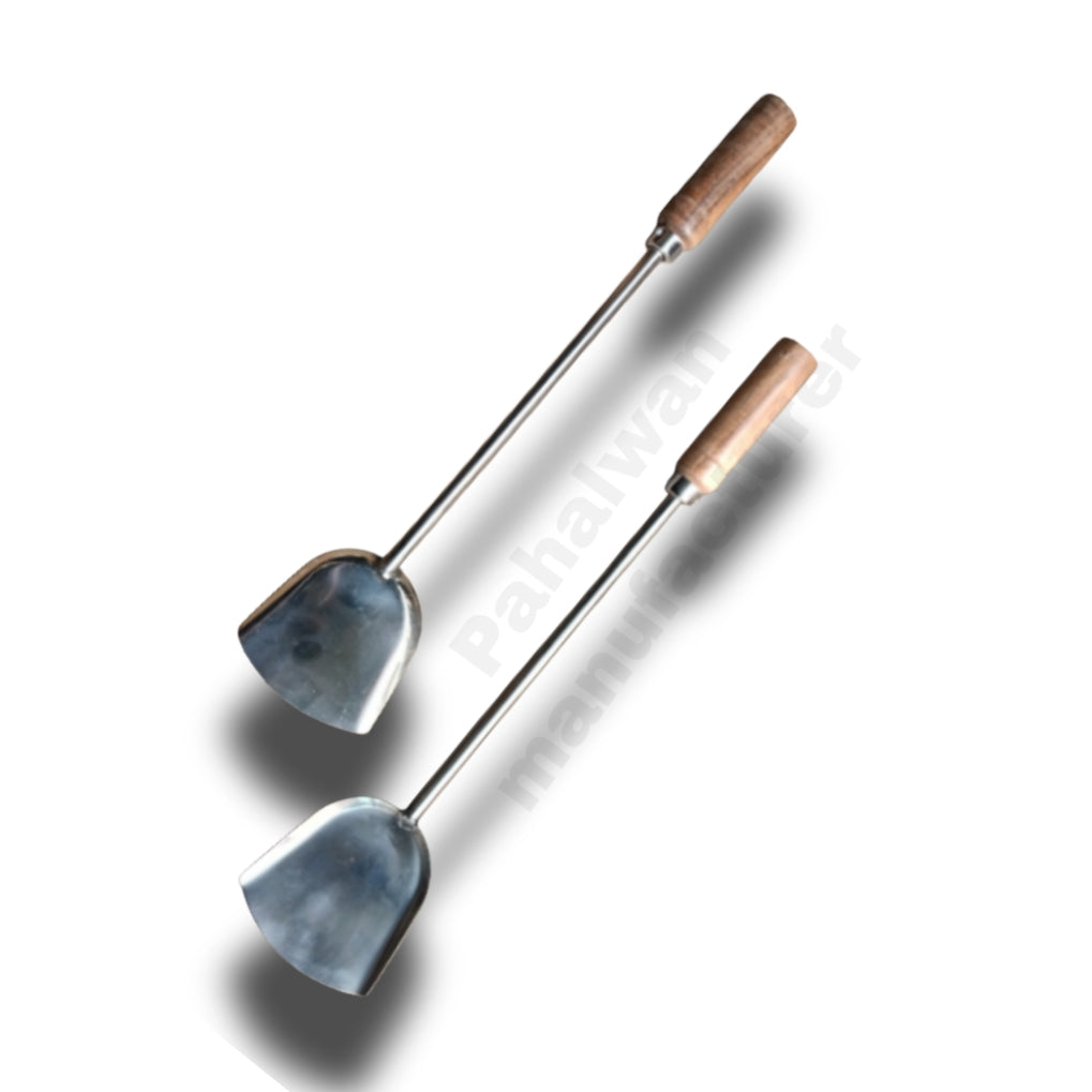 Stainless Steel Palta with Wooden Handle Set Of 2 – Heavy Duty Multi-Purpose Cooking Spatula