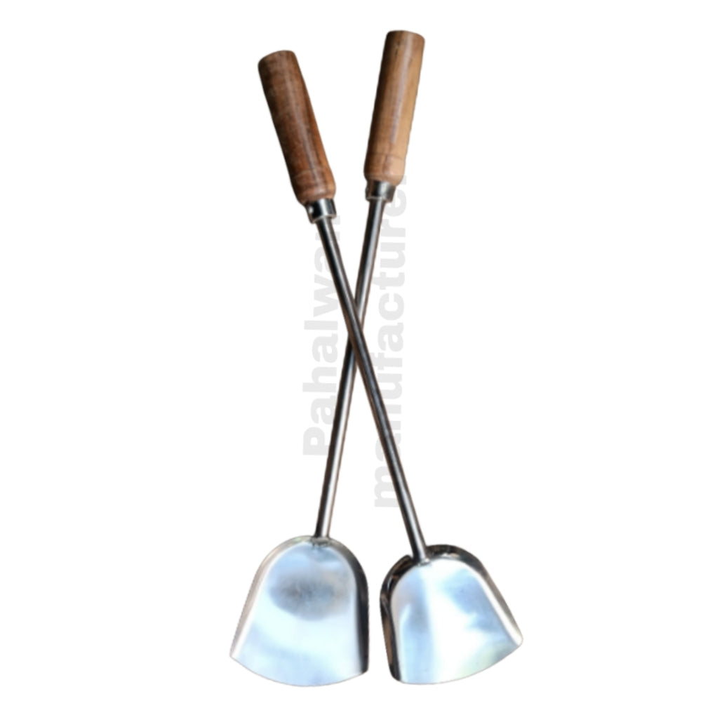 Stainless Steel Palta with Wooden Handle Set Of 2 – Heavy Duty Multi-Purpose Cooking Spatula