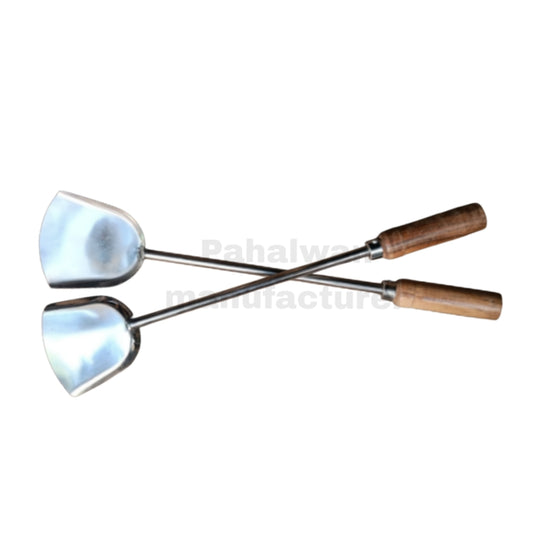 Stainless Steel Palta with Wooden Handle Set Of 2 – Heavy Duty Multi-Purpose Cooking Spatula