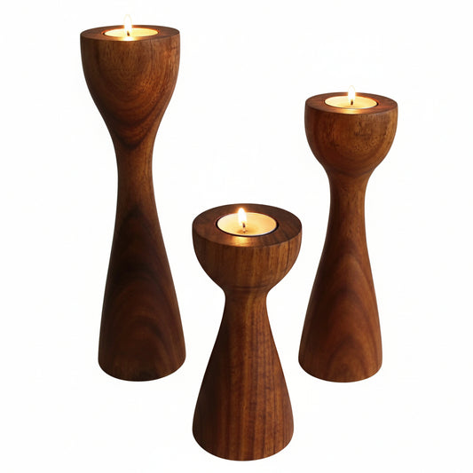 Rustic wooden candle holder with tealight candle