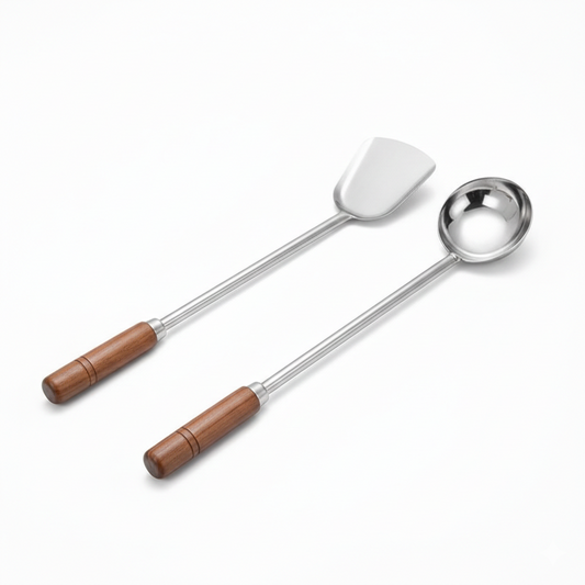 Stainless steel ladle and spatula set