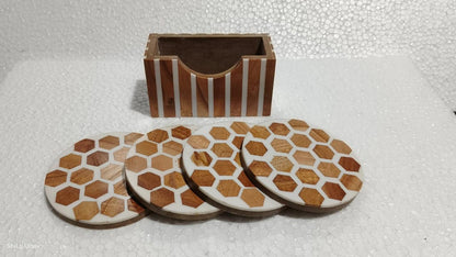 Wooden Coaster Set – Hexagon Pattern Decorative Drink Coasters