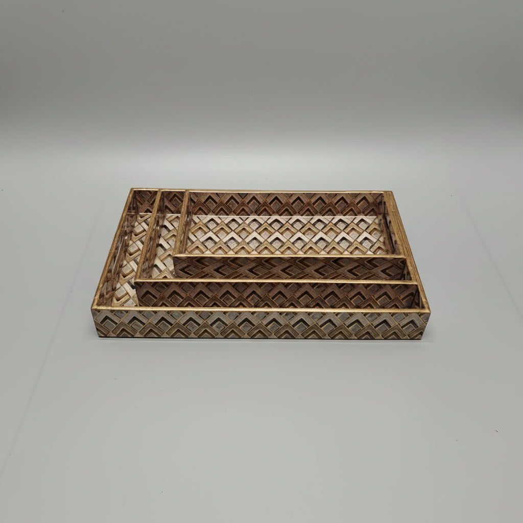 Wooden decorative tray with geometric patterned design