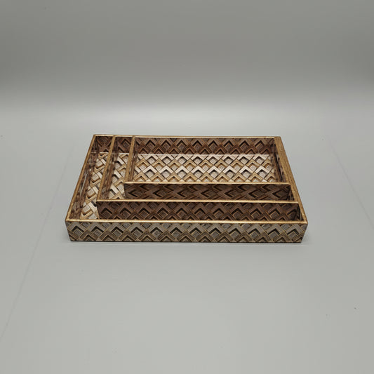Wooden decorative tray with geometric patterned design